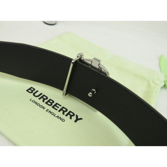 $580 BURBERRY TB 35 BEIGE CHECK BLACK LEATHER REVERSIBLE LOGO BUCKLE BELT 95 38 - Picture 7 of 13